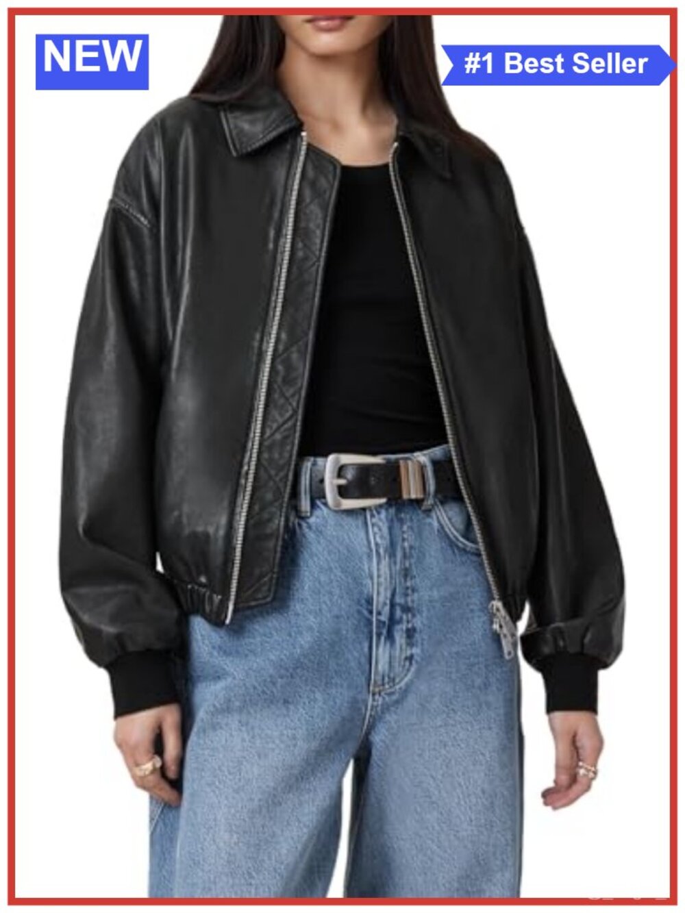 Sheep Leather Bomber Jacket Long Sleeve Zip Front Women's Outerwear